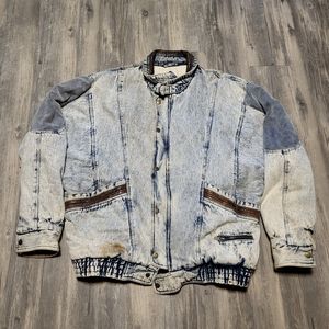 Vintage Y2K Stone Acid Wash Denim Heavy Winter Coat Quilted Lined Size Large